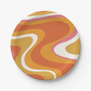 Assiettes En Carton Motif de boules de liquides rétro en moutarde ros
