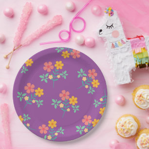 Assiettes En Carton Motif de bouquet Retro Daisy en violet