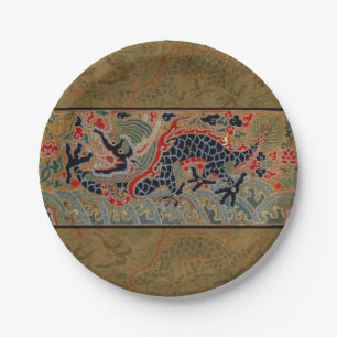 Assiettes En Carton Motif de broderie en soie de dragon chinois antiqu