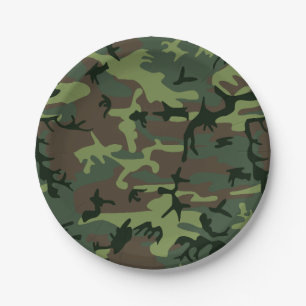 Assiettes En Carton Motif de brun de vert de Camo de camouflage