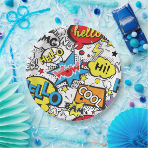 Assiettes En Carton Motif de bulle de dialogue d'art pop de bande dess