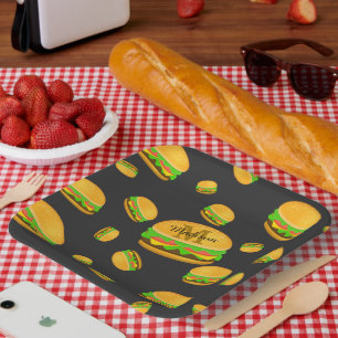 Assiettes En Carton Motif de burger délicieux cool et amusant Monogram