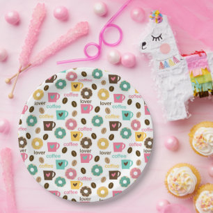 Assiettes En Carton Motif de café et de beignet 