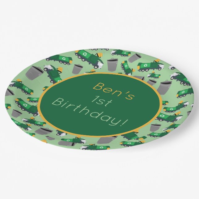 Assiettes En Carton Motif de camion-poubelle customisé (Angle)