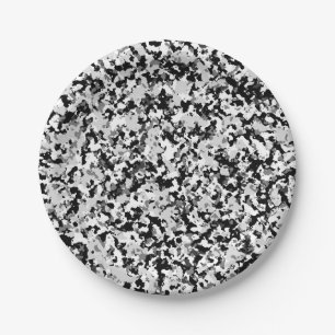 Assiettes En Carton Motif de camouflage gris noir blanc arctique