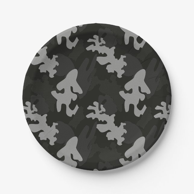 Assiettes En Carton Motif de camouflage noir (Devant)