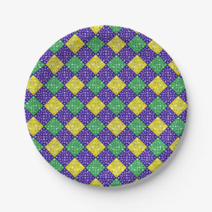Assiettes En Carton Motif de carnaval de diamant de harlequin de mardi