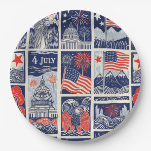 Assiettes En Carton Motif de carreau en papier découpé patriotique en