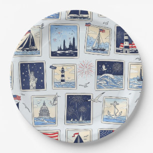Assiettes En Carton Motif de carreau en papier découpé patriotique en