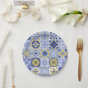 Assiettes En Carton Motif de carreaux portugais 
