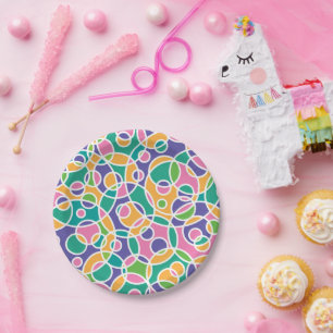 Assiettes En Carton Motif de cercles fous de couleurs vives