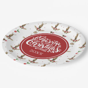 Assiettes En Carton Motif de cerfs d'hiver personnalisé de vacances