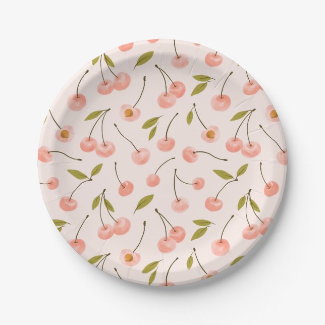 Assiettes En Carton Motif de cerise aquarelle (Devant)