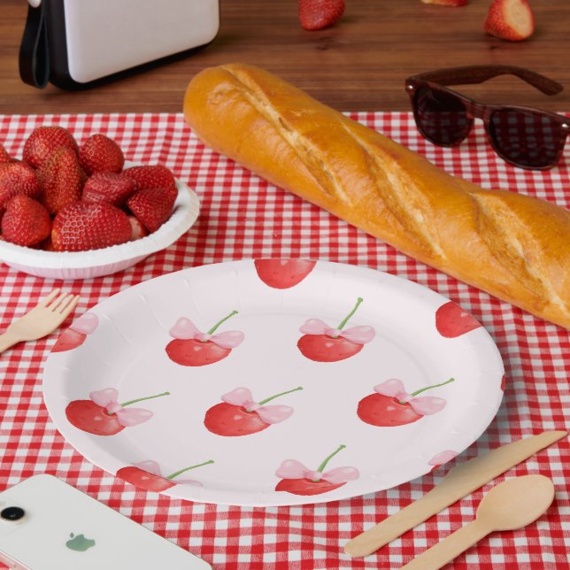 Assiettes En Carton Motif de cerise douce (Pique-nique)