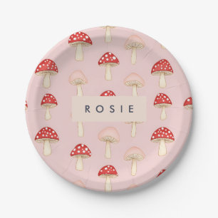 Assiettes En Carton Motif de champignon rose vif
