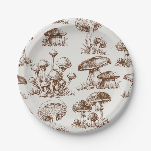 Assiettes En Carton Motif de champignons (Devant)