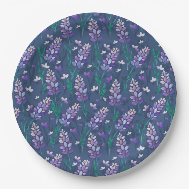 Assiettes En Carton Motif de champs Lavender dans violet (Devant)