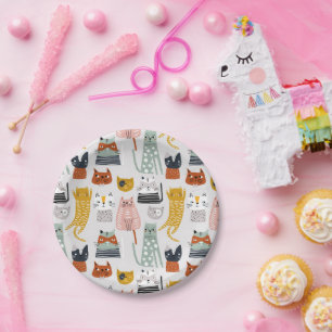 Assiettes En Carton Motif de chat à main mignon Doodle