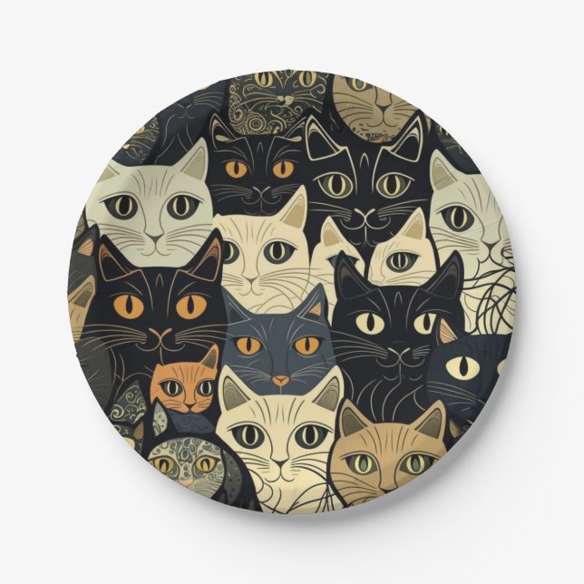 Assiettes En Carton Motif de chat Artsy (Devant)