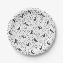 Motif de chat noir joueur et boule de fil