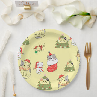 Assiettes En Carton Motif de chats de Noël mignons – Conception festiv