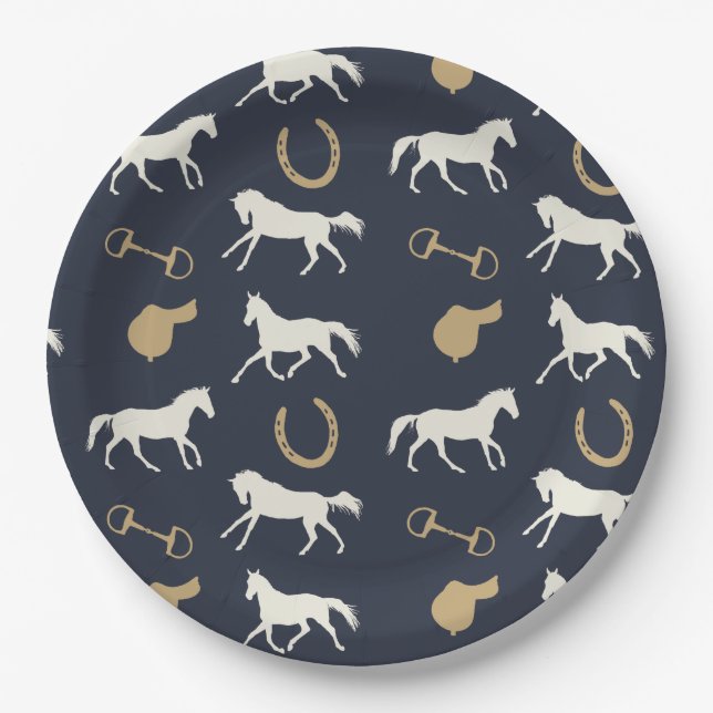 Assiettes En Carton Motif de Chevaux de Galloping Gris (Devant)