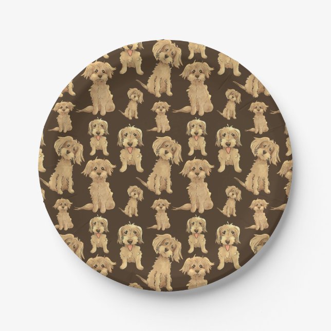 Assiettes En Carton Motif de chien Brown labradoodle doré (Devant)