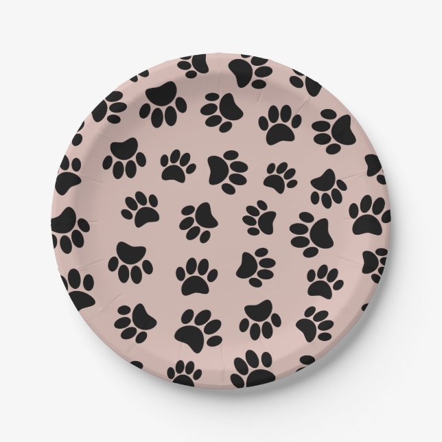 Assiettes En Carton Motif de chien noir sur or Rose (Devant)