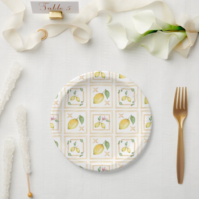 Assiettes En Carton Motif de citron agrumes méditerranéen (Mariage)