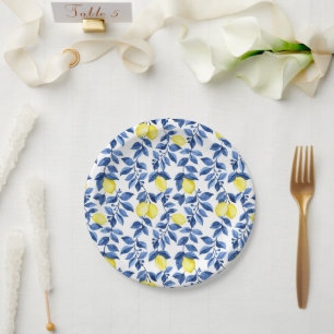 Assiettes En Carton Motif de citron agrumes méditerranéen