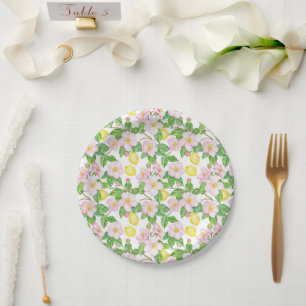 Assiettes En Carton Motif de citrons floraux roses