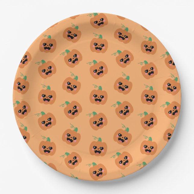 Assiettes En Carton Motif de citrouilles kawaii Halloween (Devant)
