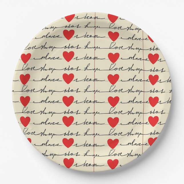 Assiettes En Carton Motif de cœur moderne avec fond de script (20) (Devant)
