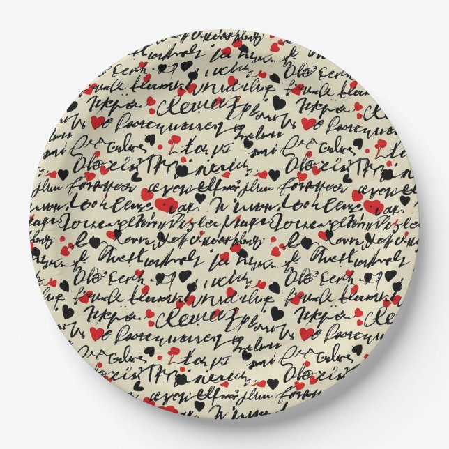 Assiettes En Carton Motif de cœur moderne avec fond de script (6) (Devant)