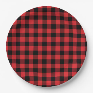 Assiettes En Carton Motif de contrôle du bison rouge et noir