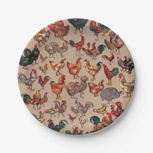 Assiettes En Carton Motif de coq poulet vintage : Art de ferme