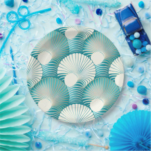 Assiettes En Carton Motif de coquillage bleu