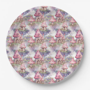 Assiettes En Carton Motif de Cottage Champignon Fantaisiste (4)