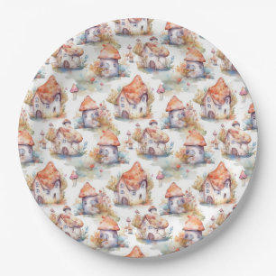 Assiettes En Carton Motif de cottage champignon fantaisiste (9)