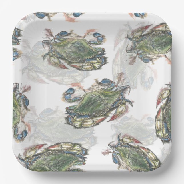 Assiettes En Carton Motif de crabe bleu (Recto)