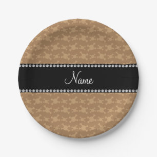 Assiettes En Carton Motif de crâne brun de nom personnalisé