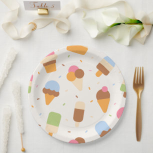 Assiettes En Carton Motif de crème glacée, cône de crème glacée, Popsi