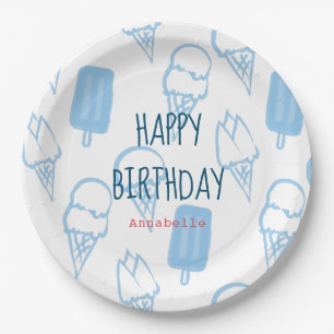 Assiettes En Carton Motif de crème glacée peinte à la main bleue Anniv