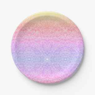 Assiettes En Carton Motif de dentelle à sequins ombré rose or violet