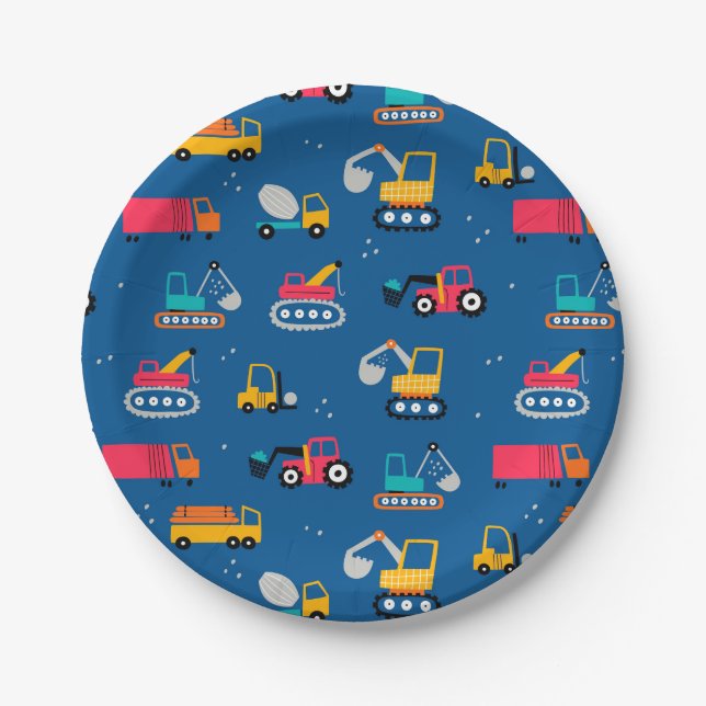 Assiettes En Carton Motif de déplacement de construction mûre (Devant)