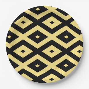 Assiettes En Carton Motif de diamant jaune citron et noir