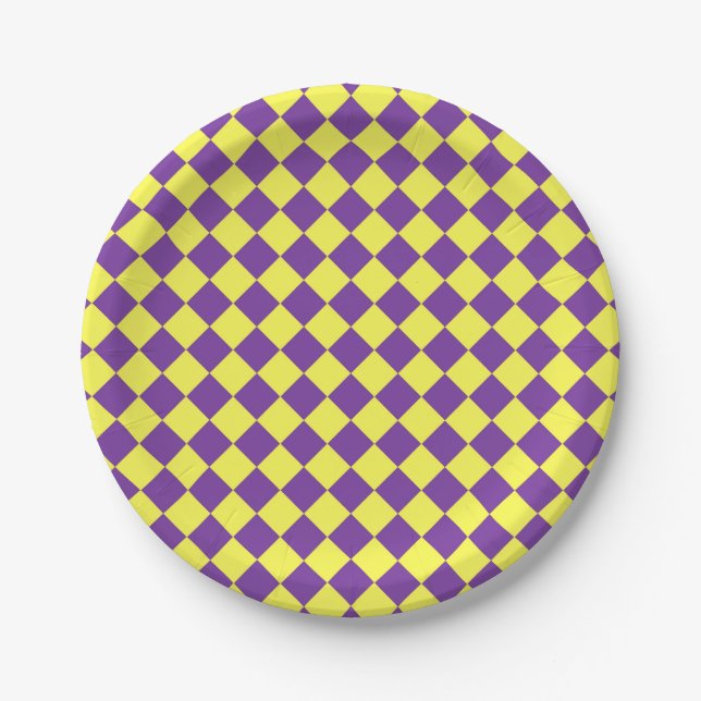 Assiettes En Carton Motif de diamant jaune pourpre Checker (Devant)