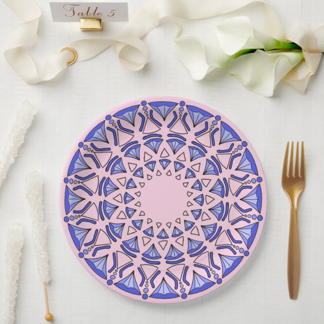 Assiettes En Carton Motif de diamant triangulaire bleu sacré (Mariage)