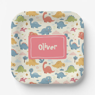 Assiettes En Carton Motif de dinosaure coloré et ludique personnalisé