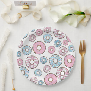 Assiettes En Carton Motif De Donuts, Donuts Roses, Donuts Bleus